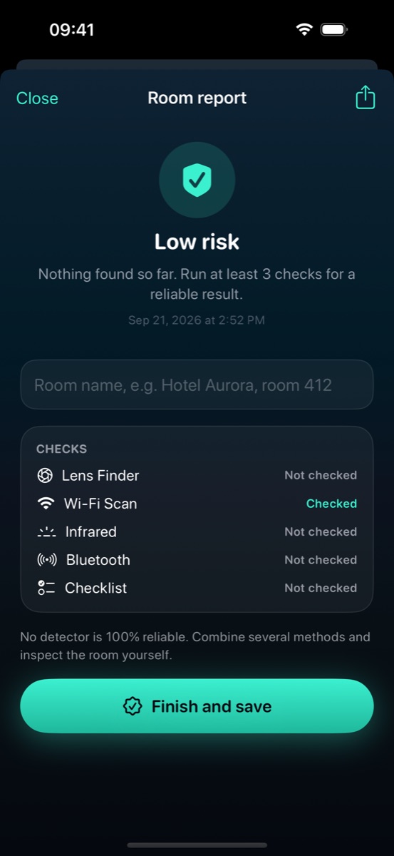 Room report with an overall risk level